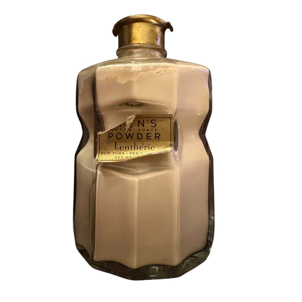 Vtg 40s Lentheric Mens After Shave Powder Glass Bottle Art Deco 3oz Collectible